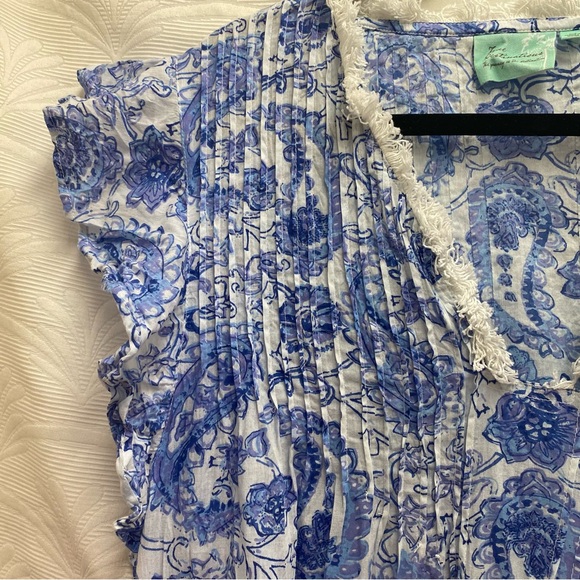 TRUE DESTINATIONS Flutter Sleeve M Dress Floral Paisley Cruise Pool Coverup Blue - Picture 3 of 10